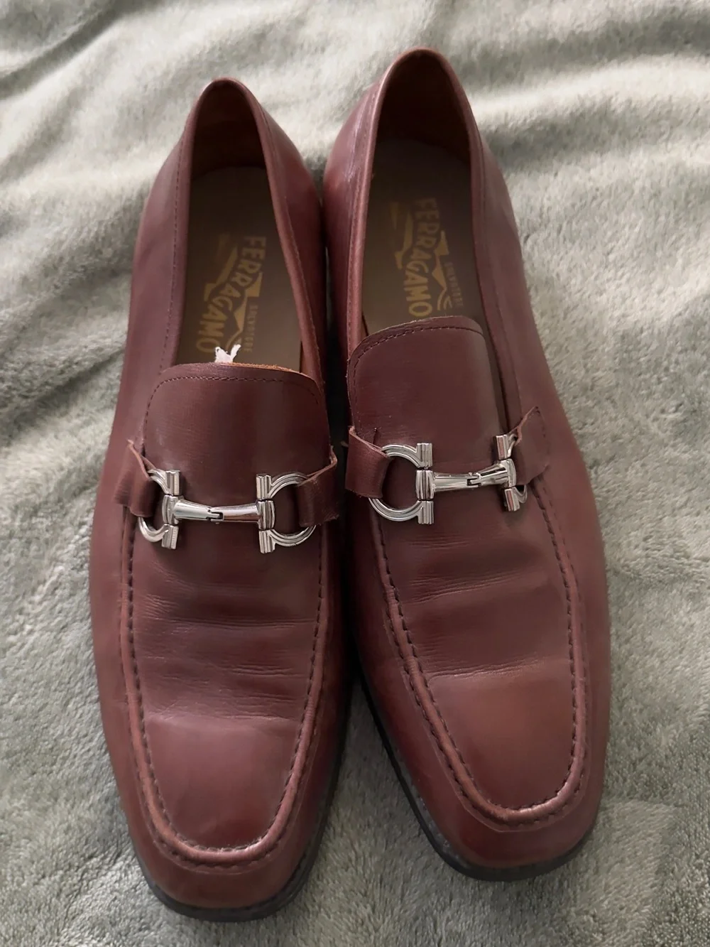 Salvatore Ferragamo Men's Burgundy Leather Bit Loafers